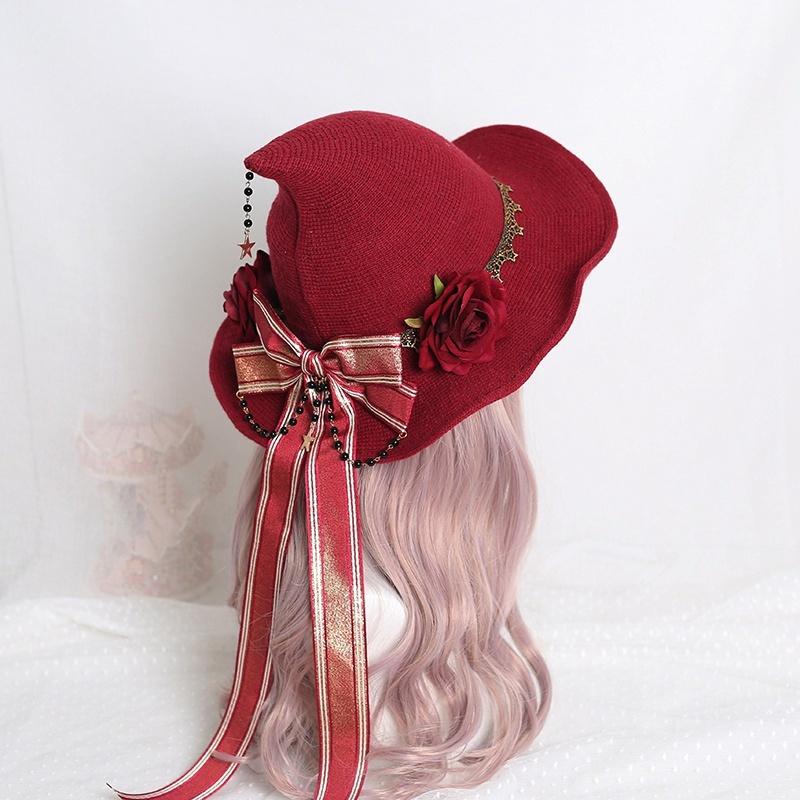 Black Curved Cone Witch Hat Gothic Lolita Women Cosplay Dress Hat Accessories Halloween Party Magical Clown Wizard Hat Decor