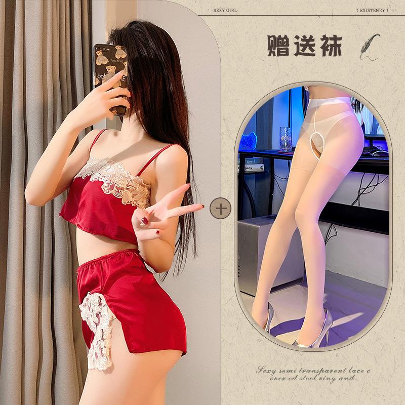New sexy underwear, sexy lace, breathable suspenders, split pajamas, ice silk two-piece tube top.