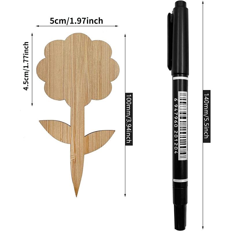50 pezzi etichette per piante di bambù, etichette da giardino con pennarello per fiori, piante grasse, fiori decorativi, cartelli per piante, marcatori da giardino
