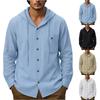 Men's Fashion Casual Cotton-Linen Hooded Padded Shirt - Men's Outdoor Lightweight Buttoned Long-Sleeved Shirt