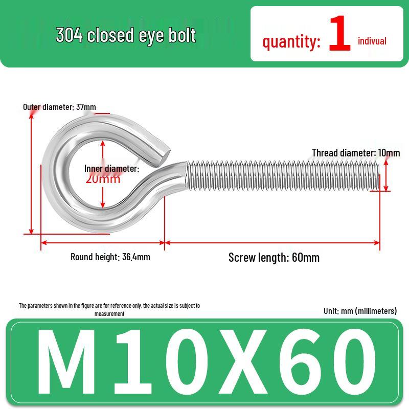 304 Stainless Steel Eyebolt with Ring Hook – Machine Thread Closed Eye Bolt (M4 M5 M6 M8)