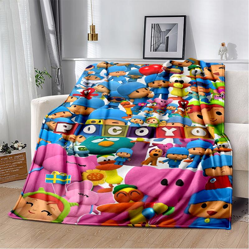 Coperta Cartone Animato 3D Divertente P-Pocoyo Elly Pato, Morbida Coperta da Lancio per Casa Camera da Letto Letto Divano Picnic Viaggio Ufficio Copertura Regalo per Bambini