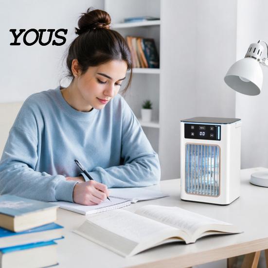 Handy Air Cooler for Home Portable with 900ml Water Tank, 3-in-1 Conditioner 3-Speed Cooling Mist Modes, Quiet Fan Travel 7-Color LED Light
