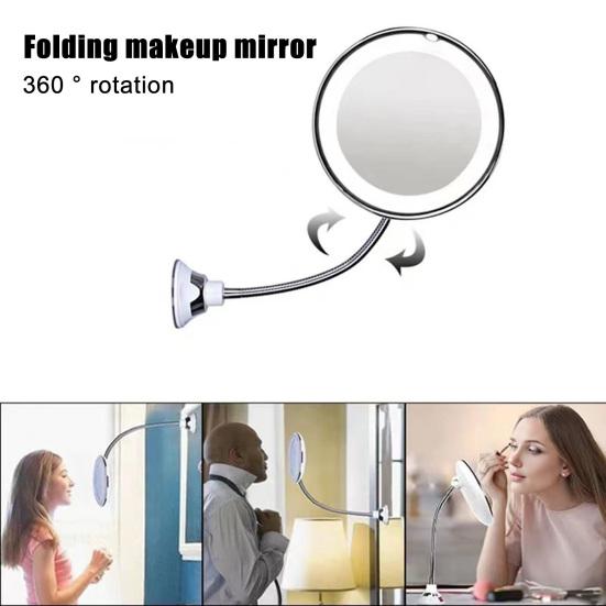 LED Lighted Folding Mirror with Suction Cup 10X 360 Degrees Rotatable Goose Neck Vanity Mirror Portable Cosmetic Mirror with Lamp