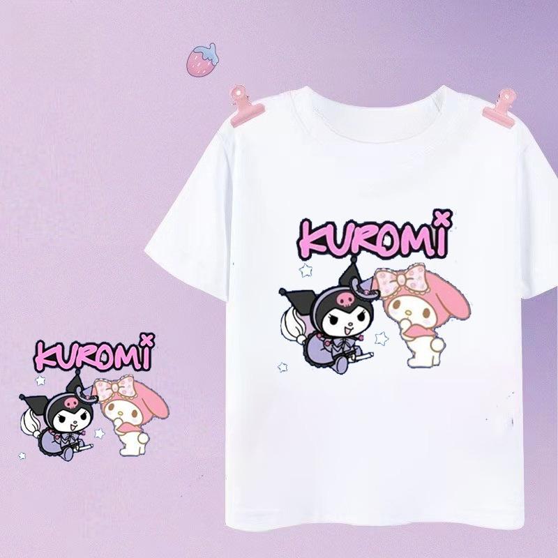 

Sanrios 2026 Summer New Design Kuroml Graffiti Cartoon Print Pure Cotton Breathable Childrens ShortSleeved TShirt S