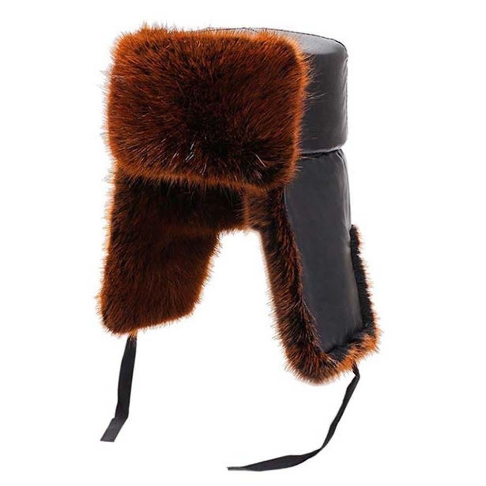 Faux Mink Trapper Hat Men Windproof Protection Winter Snow Hat Earflap Fleece Cap Daily Commute