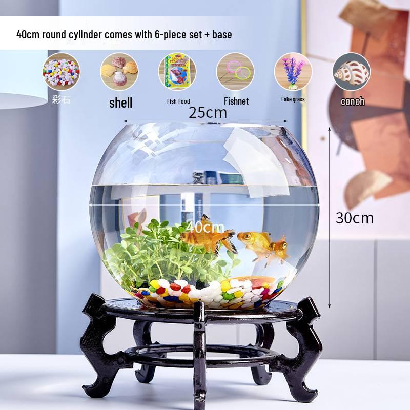 Jialei Dezhu Transparent Round Glass Fish Tank & Turtle Aquarium for Desktop Living Room