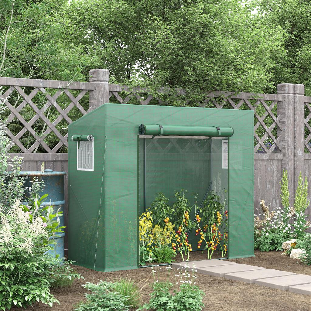 Anti-UV Garden Greenhouse 2 Mosquito Net Windows + Reinforcement Bars 200L X 77W X 169H Cm Steel PE Green