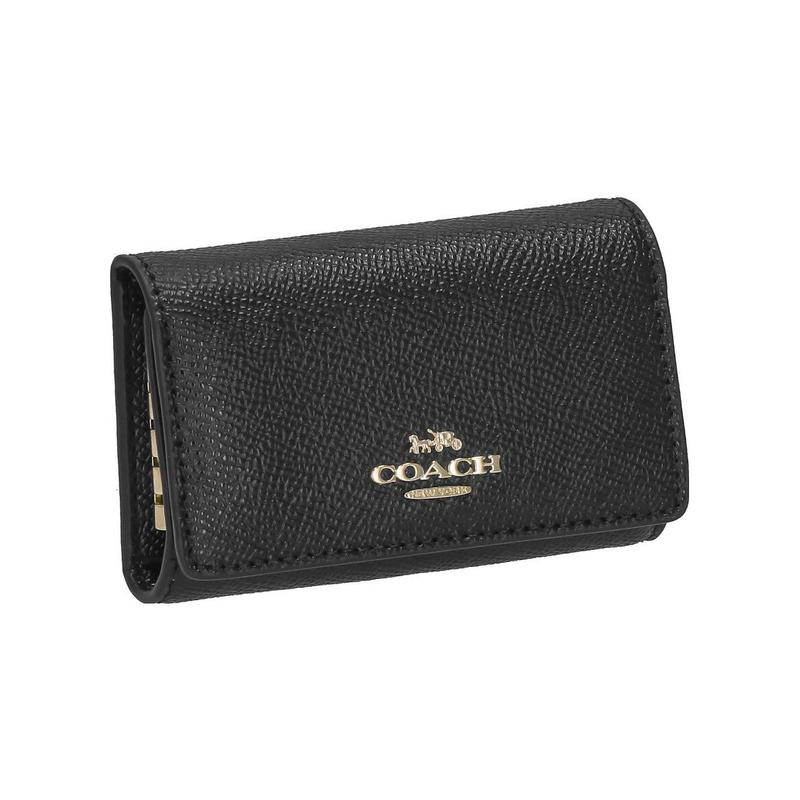 COACH key case old letter logo snap buckle leather coin purse key bag women's black black