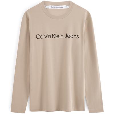 Fashion Minimalist Letter Print Comfortable Round Neck Long Sleeve T-Shirt Men Tops Light-Coffee J324901-PED