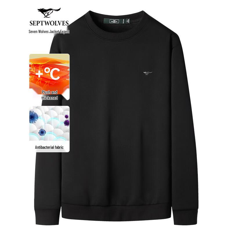 

Septwolves Men s Fleece-Lined Embroidered Round Neck Pullover M