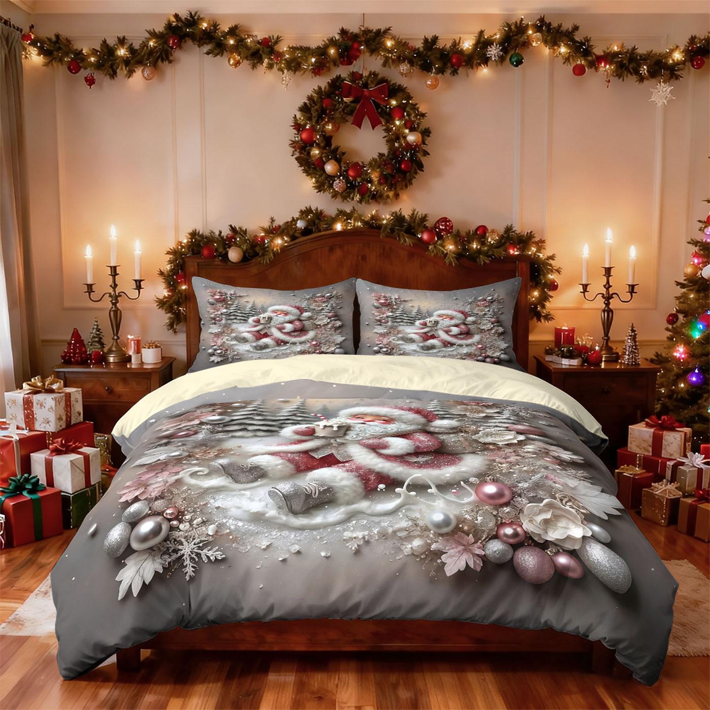 

3 шт. имитация рельефа Рождество Санта Клаус Счастливого Рождества, принт бесшовный постельный набор разных размеров украшение для спальни 135x200cm-EU-Single&set