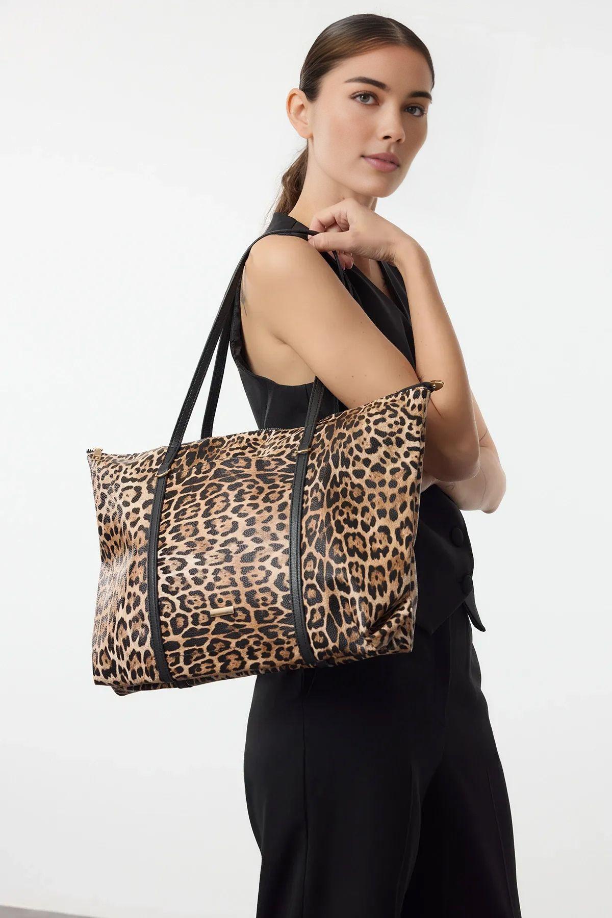 

Multicolored Leopard Print Brown Maxi Tote Shoulder Bag One Size