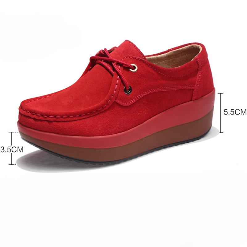 Lace-up Women Platform Shoes Fashion Wedge Heels Leather Casual Walking Shoes Elegant Working Shoes Loafers for Mother
