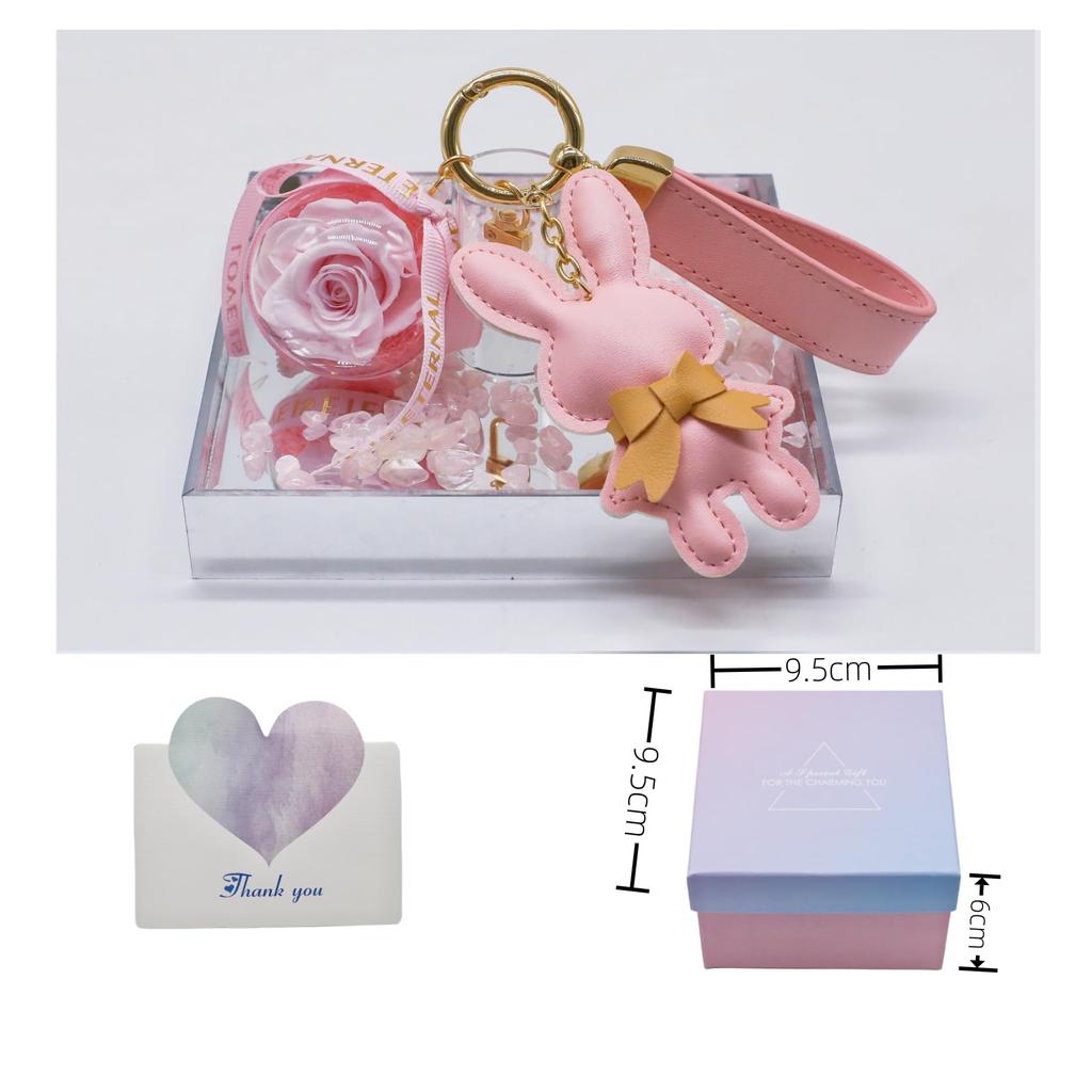 Preserved Flower Keychain Ladies Keychain Day Gift White Day Present Flower that never withers Birthday Gift Popular with Women Cute Rabbit Mother