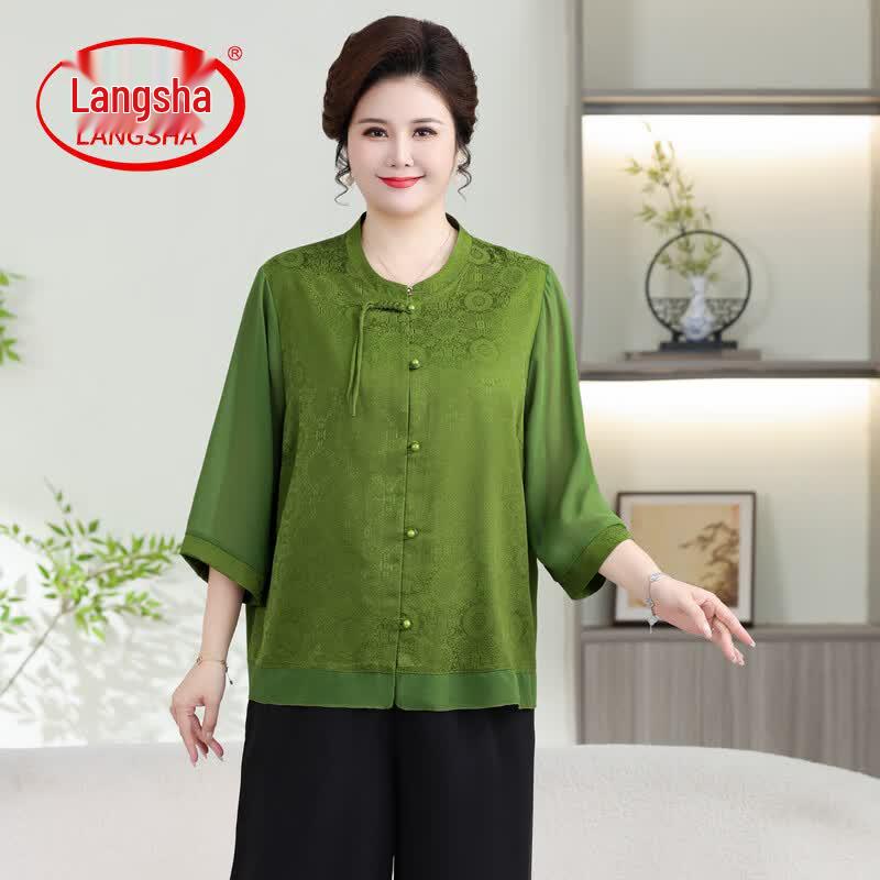 Langsha 2026 Summer Chinese Style Plus Size Loose Fit Cardigan Top