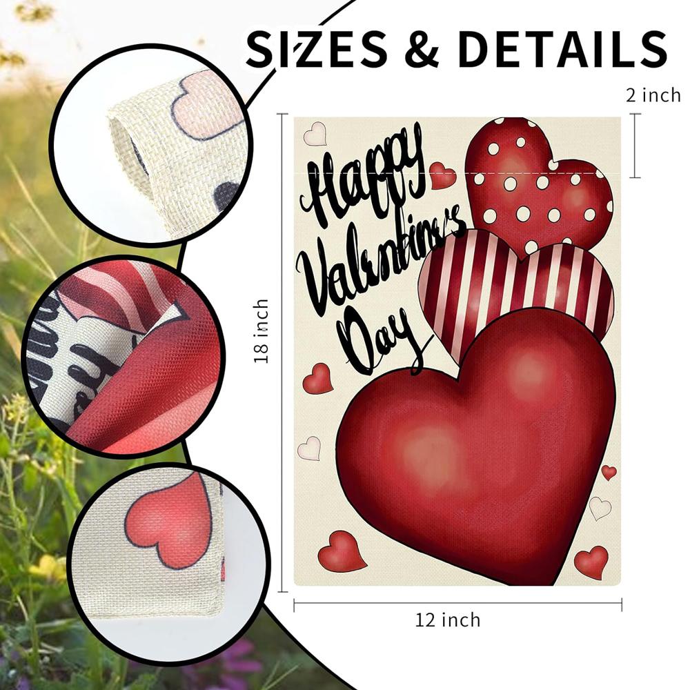Drapeau de Jardin Saint-Valentin 30x45 cm Bannières Cœur en Jute Double Face Petits Drapeaux Décoratifs Saisonniers pour l'Extérieur