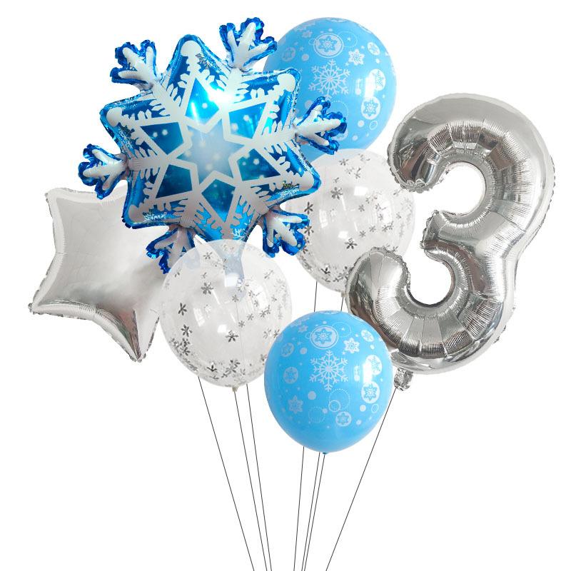 1 Set Snowflake Decor Party Supplies Snow Latex Balloon Number Sliver Foil Balloon For Kids Birthday Summer Winter Decorations