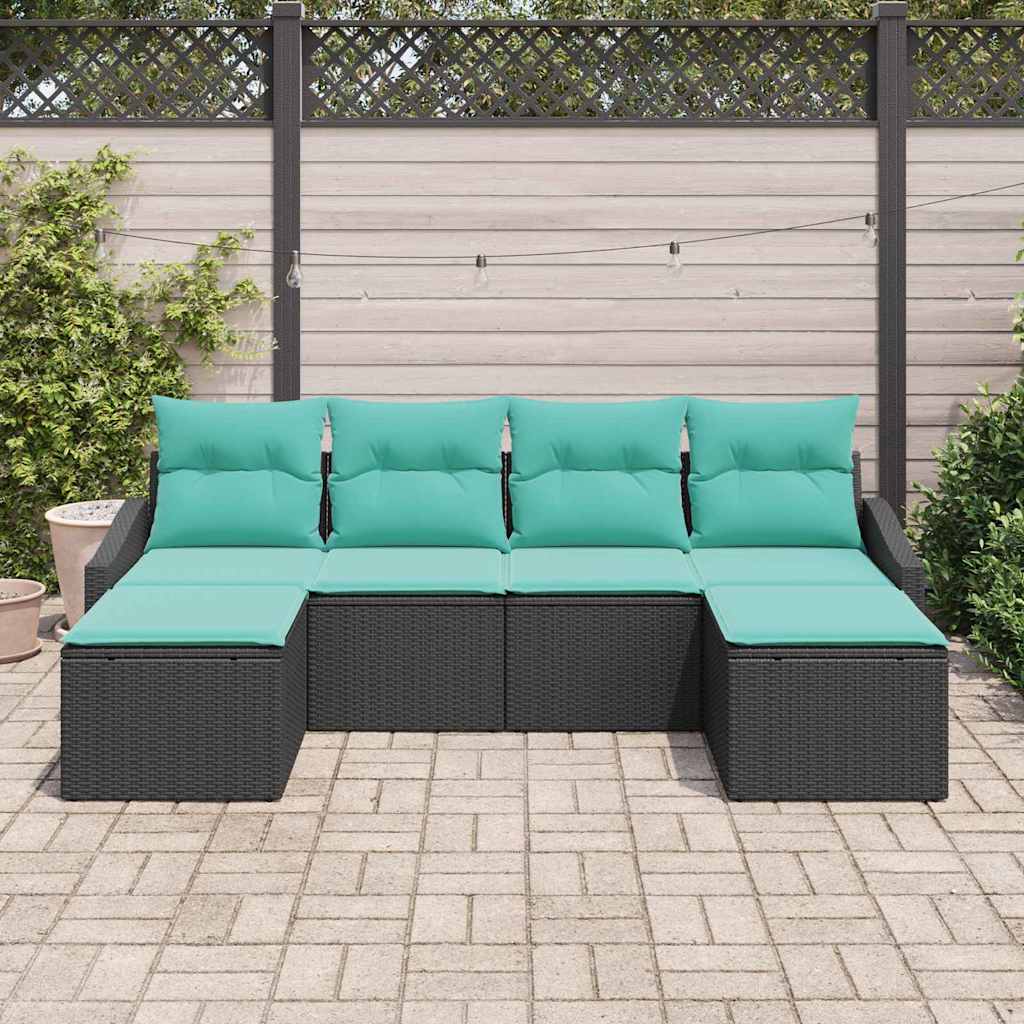 6 Piece Sofa Set with Cushions Black Poly Rattan