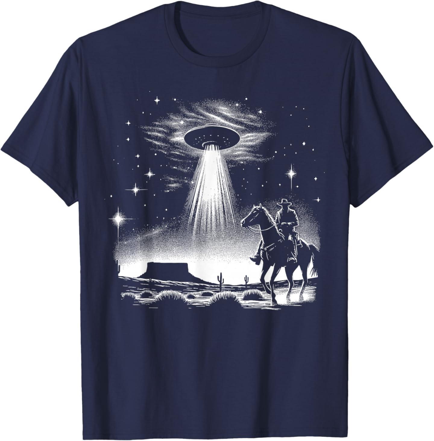 Retro Cowboy UFO Desert Encounter Vintage Sci-Fi Tee T-Shirt S разноцветный