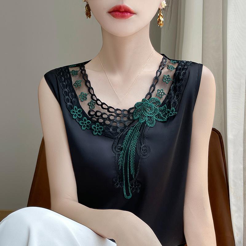 Summer Women's Vest New Ice Silk Mulberry Silk Sling 50% Silk 50% Polyester Fiber Blended Breathable Small Shirt