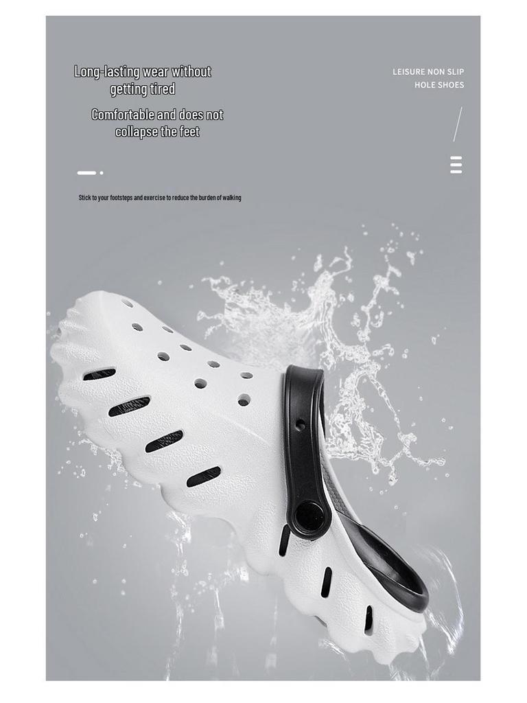 Herrarnas Andningsbara Slip-on Strandtofflor för Sommaren med Dämpad Tjock Sula och Snygga Hål