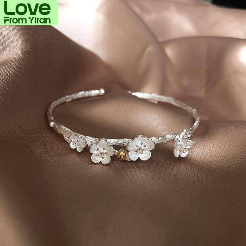 

925 пробы стерлингового серебра цветок браслеты с подвесками браслет для женщин модные элегантные винтажные креативные украшения для девочек вечеринка Sl474