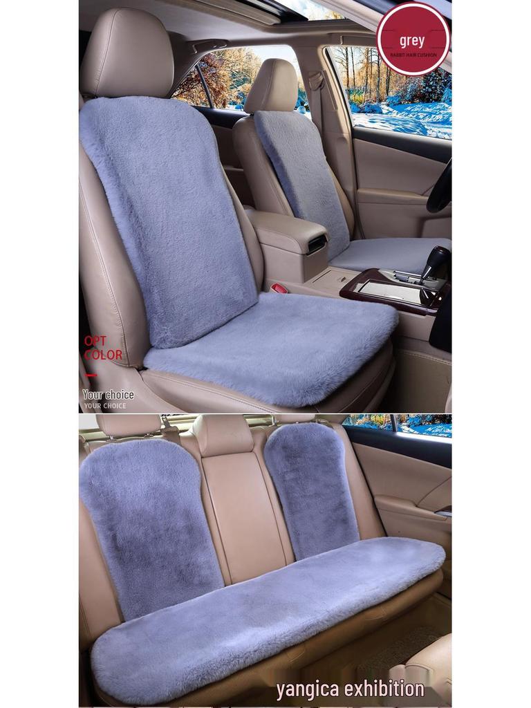 Universal Faux Rabbit Fur Winter Car Seat Cushion Set - 3-Piece, Small, Short Plush, No Backrest