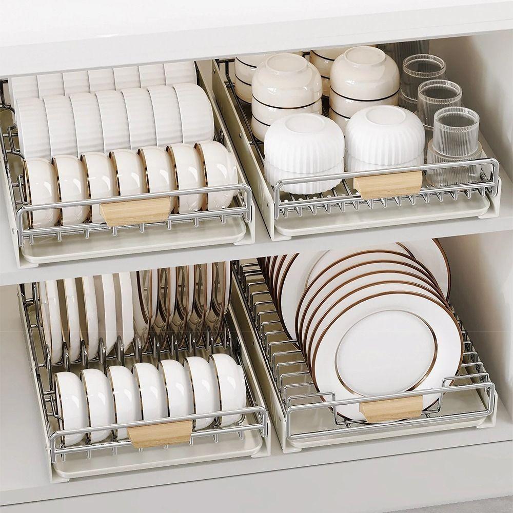 Punch-free Bowl Dish Storage Shelf Stainless Steel Drawer Organizer New Spice Rack  Dish