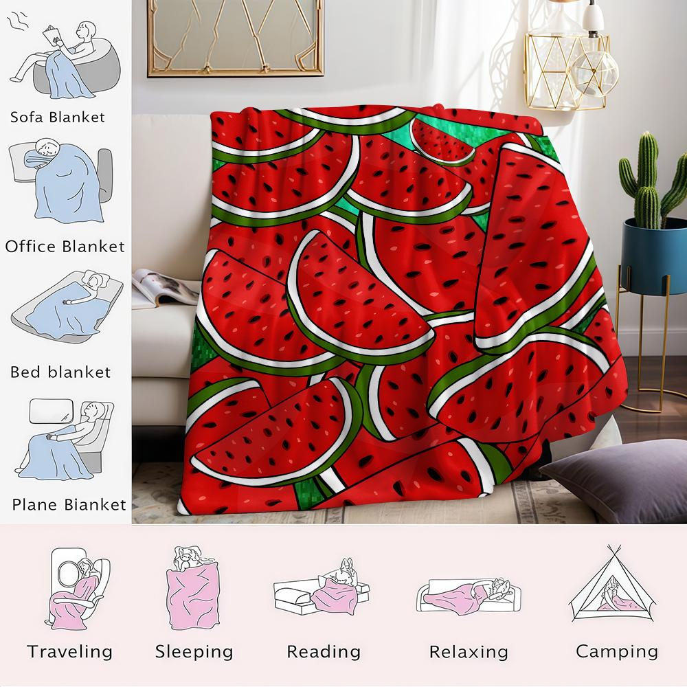 Cartoon Watermelon Flannel Blanket Warm Soft Halloween Christmas Couch Warm Cozy Decorative Decor Gift for All Season