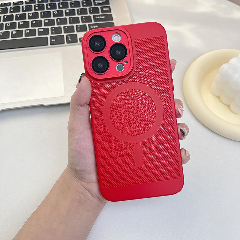 Suitable for IPhone15pro Heat Dissipation Magnetic Phone Case Breathable Mesh, Apple 14 with Lens Film Frosted Protective Case