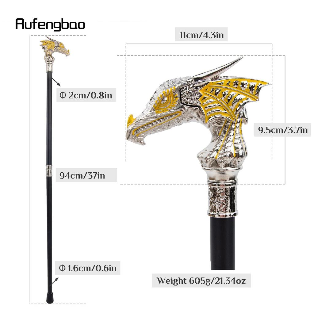 Bengala de luxo dourada e branca com cabeça de dragão, bengala decorativa fashion, bastão de caminhada elegante para cosplay, cavalheiro, botão de báculo 94cm