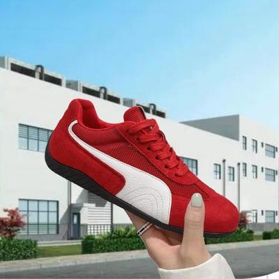 Red German Training Shoes Women's Autumn New Flat-bottomed Versatile Board Shoes Mesh Casual Sports Shoes Ins