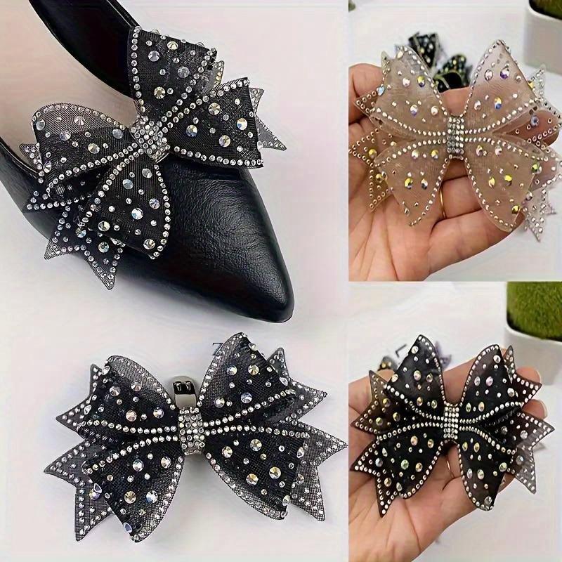 DIY Shiny Rhinestone Shoe Decor Silk Flower Bowknot Shoe Decorations Charm Buckle Wedding Bride Shoe Accessories