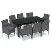 Exclusive House - Garden Dining Set and Cushions 9 Pcs Poly Rattan Grey