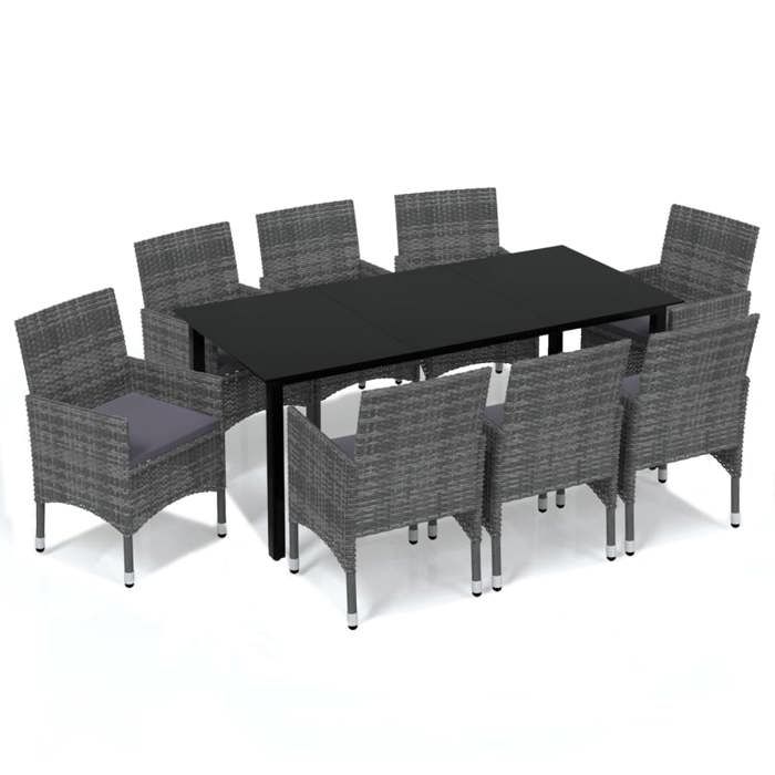 Exclusive House - Garden Dining Set and Cushions 9 Pcs Poly Rattan Grey