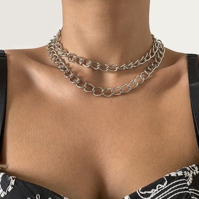 Accessories, Punk Exaggerated Mix and Match Chain Necklaces, Long Hip-hop Multi-layer Fringed Thick Necklaces for Women