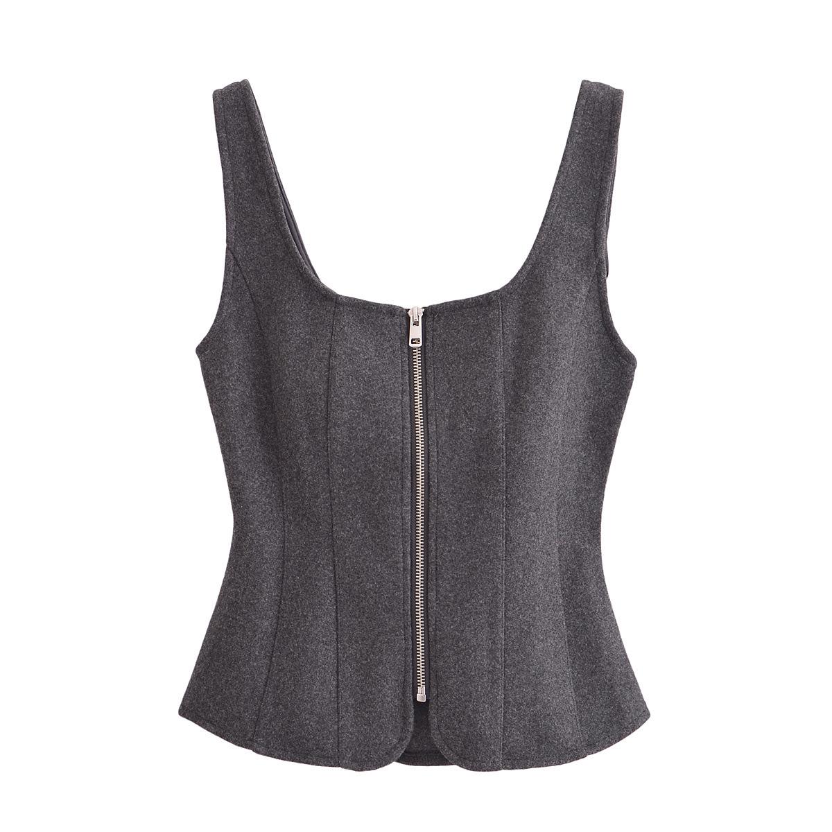 

Весна 2025 Женский Европейский и Американский Стиль Молния Лямки Квадратный Вырез Приталенный Топ Small