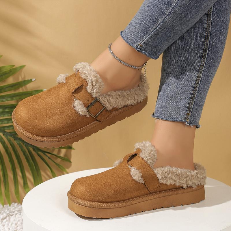 Fashion Casual Metal Buckle Decoration Cotton Outdoor Slippers Women 2025 Winter Thick Bottom Ankle Snow Boots Warm Short Plush Shoes