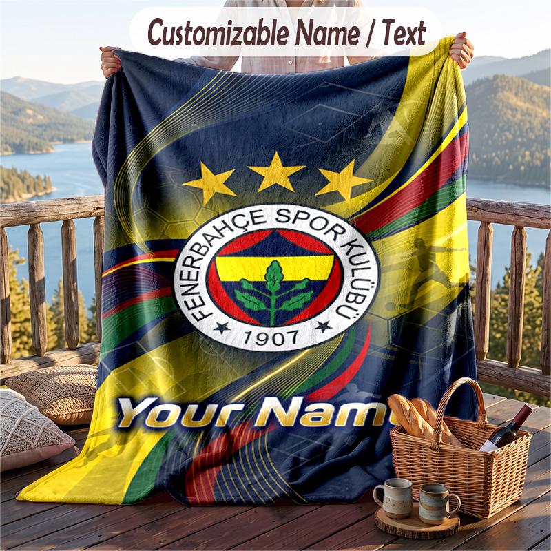 Flannel Blanket Fenerbahçe FC Print Custom Name Text Soft Throw for Sofa Bed
