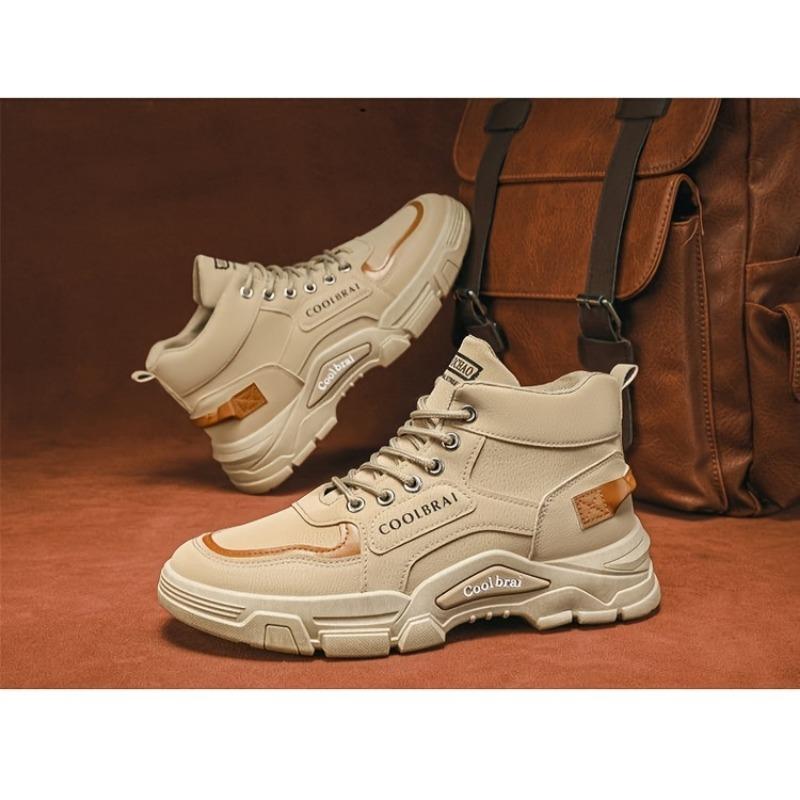 Men's Vintage Solid Color High Top Boots, Comfortable Non-slip Durable Rubber Sole Lace-up Shoes for Men's Outdoor Activities