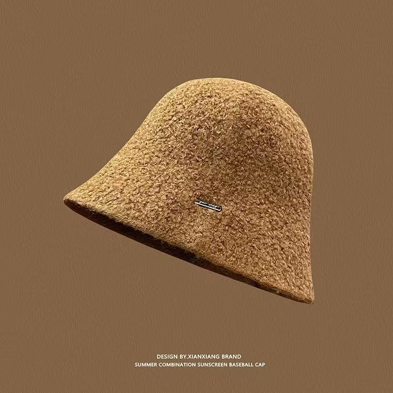 New Wool Woolen Bucket Hat, High-end British Style Women's Warm and Fashionable Bucket Hat, Small Standard Basin Hat