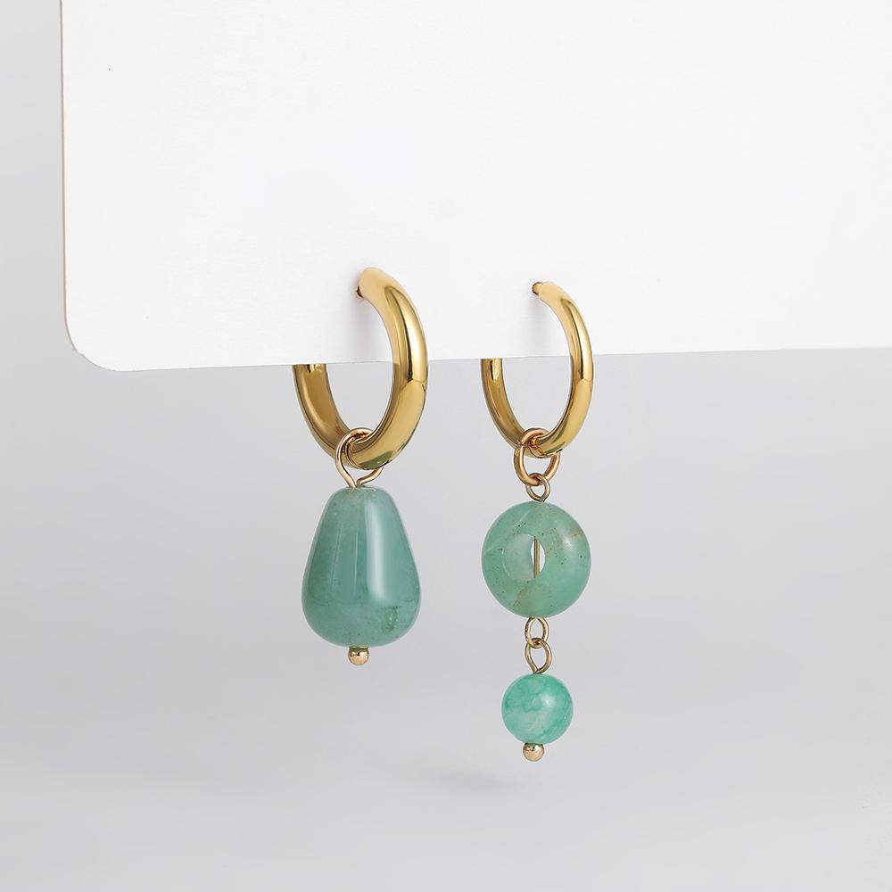 Fashion Multicolor Geometric Square Heart Natural Stone Malachite Drop Earrings for Women Stainless Steel Hoops Bohemia Jewelry