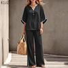 Oversized Women Two Piece Sets V Neck Half Sleeve Tops and Wide Leg Pants Casual Loose Outfits