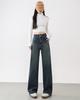 Retro blue straight-leg jeans for women, new high-waisted, large-size loose and thin pear-shaped wide-leg straight-leg pants.