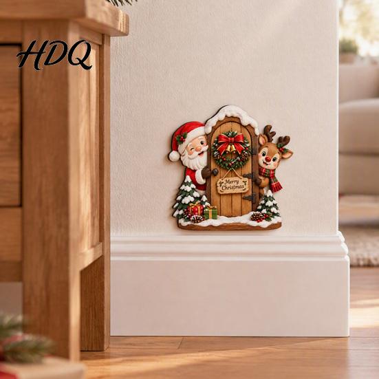 Christmas Hanging Ornaments Door Ornament Wooden Wall Mounted Festive Sign 2D Holiday Gift for Family Flat Art Home Entrance Decor Santa Claus