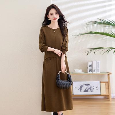Two-piece Dress Women's Spring and Autumn New Loose Belly Covering and Thin Noble Age-reducing Suit Skirt
