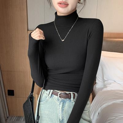 Kadınlar için Geniş Çizgili Düz Renk Yarım Balıkçı Yaka Örme Kazak İçlik Sonbahar ve Kış için Üstler ve Çok Yönlü Slim Fit Kazak