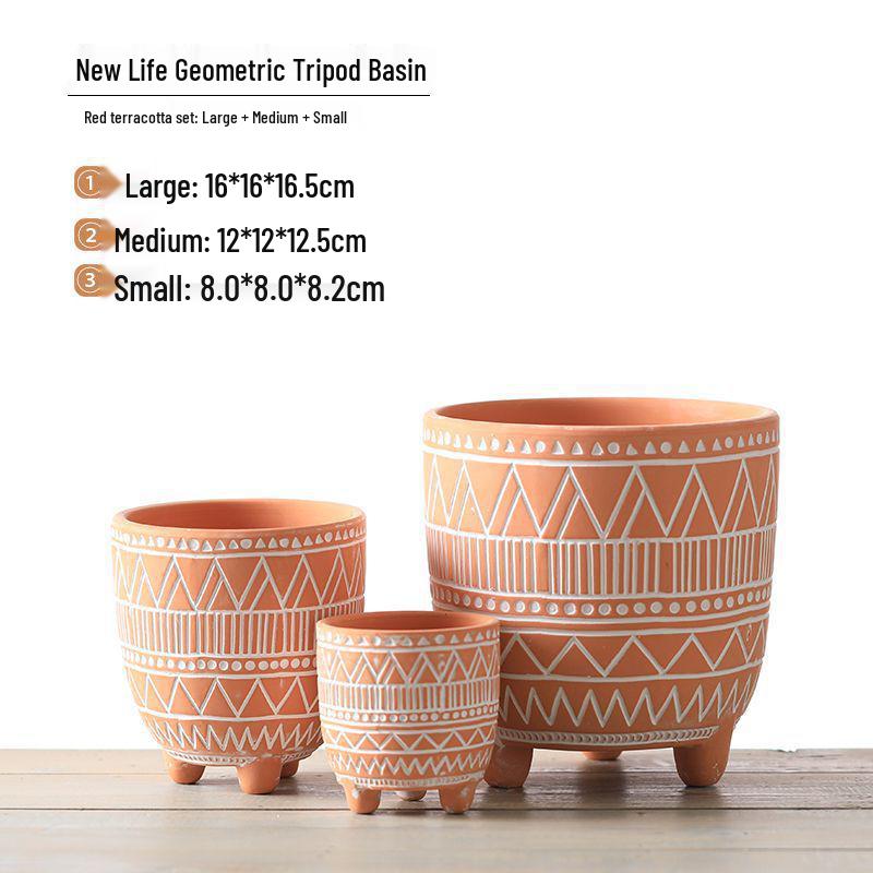 Red Clay Breathable Minimalist Terracotta Flower Pot with Feet for Succulents and Pothos - Round Design, Free Shipping