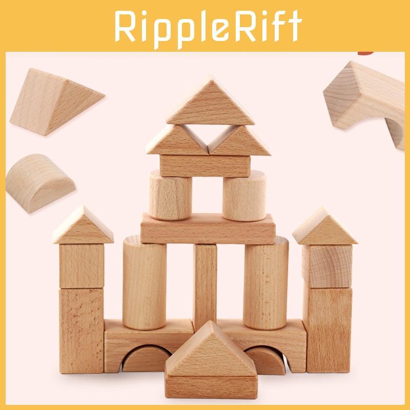 Wooden Building Blocks Set For Kids With Large Natural Grain For Early Education And Play